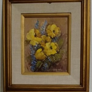 Vintag  OIL PAINTING ON CANVAS Yellow floral bouqu